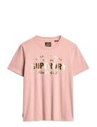 Luxe Metallic Logo Relaxed Tee Tops T-shirts & Tops Short-sleeved Pink...