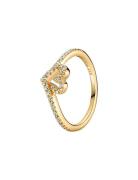Heart And Wishb 14K Gold-Plated Ring With Clear Cubic Zirconia Ring Sm...