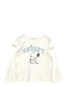 Snoopy Cotton T-Shirt Tops T-shirts Long-sleeved T-Skjorte Cream Mango
