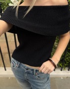 Nelly - Sort - Slouchy Neck Knit Top