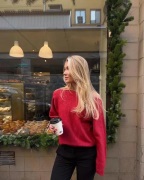 Nelly - Rød - Wide Neck Knit Sweater