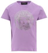 Versace T-shirt - Medusa Strass - Baby Violet m. Krystaller