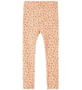 Name It Leggings - Rib - NmfJaida - Peach Parfait m. Blomster