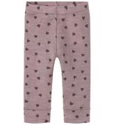 Name It Leggings - Uld - NbfWang - Purple Dove m. Hjerter