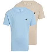 Calvin Klein T-shirt - 2-pak - Monogram - Blue Bell/Oyster Gray