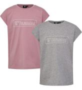 Hummel T-shirts - 2-pak - hmlBoxline - Grey Melange/Woodrose