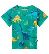 SmÃ¥folk T-shirt - Teal m. Dinosaurer
