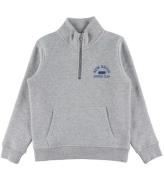 GANT Sweatshirt - Graphic Half Zip - Light Grey Melange